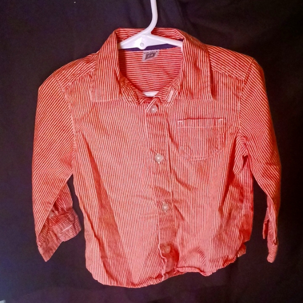 Carter's red and white striped button up long sleeve shirt